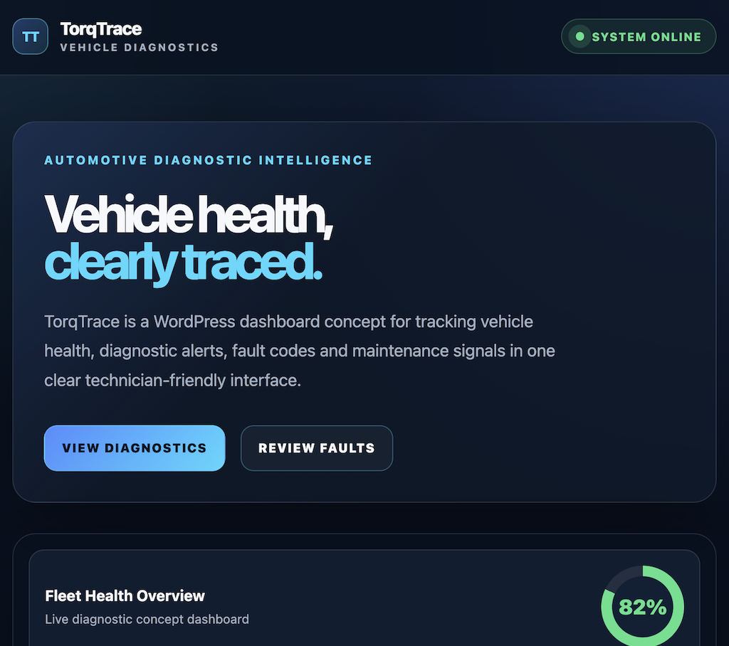 TorqTrace tablet responsive dashboard layout